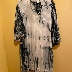Soft Surroundings Silk Blue and White Tie Dye Tunic Dress